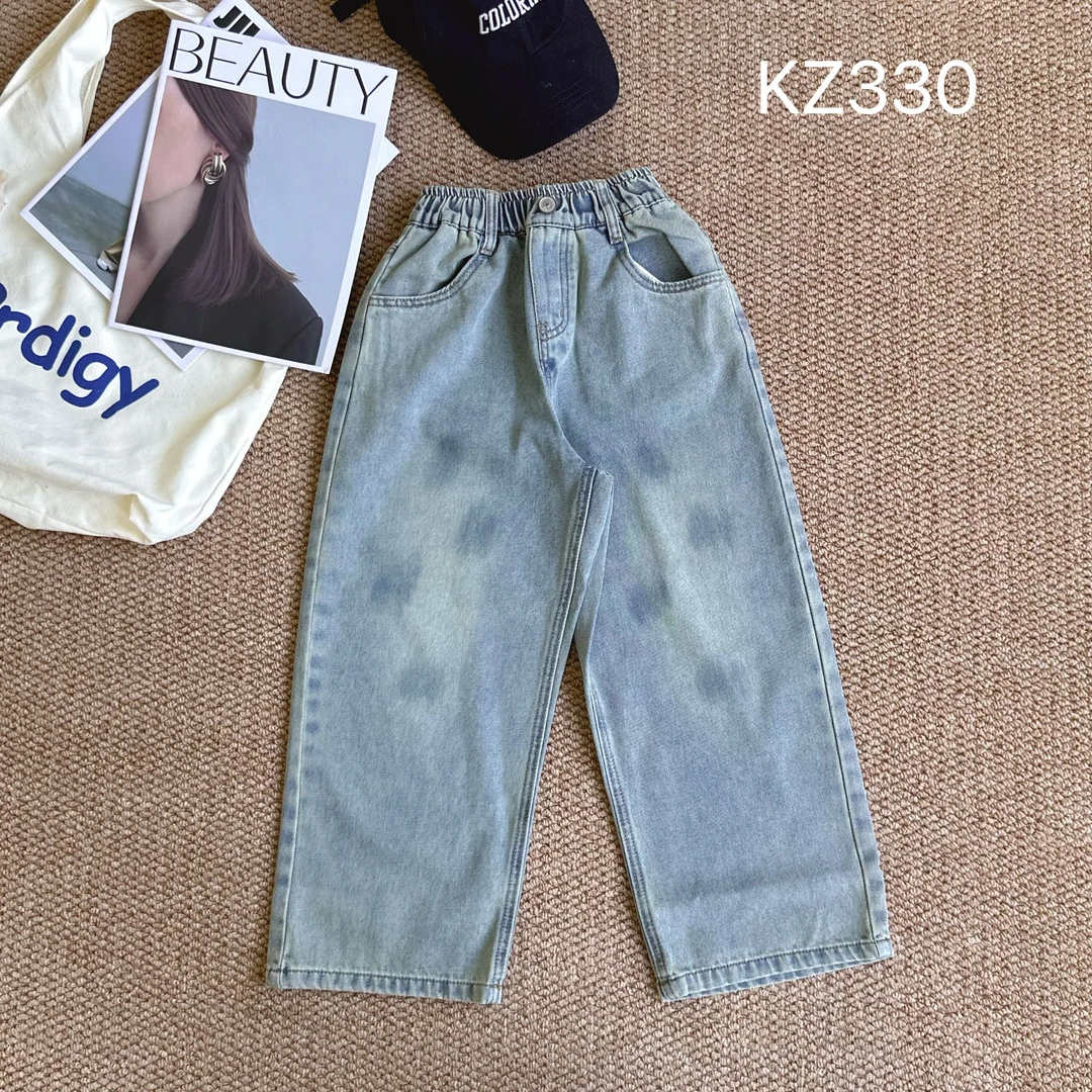 女童复古牛仔裤6-12岁水洗直筒中大童时尚潮流女孩休闲长裤KZ330