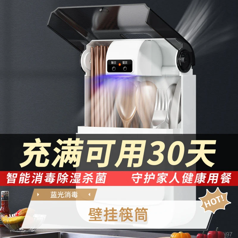 蓝光杀菌壁挂式防潮防霉速干智能消毒筷子筷子收纳筷子筒壁挂式