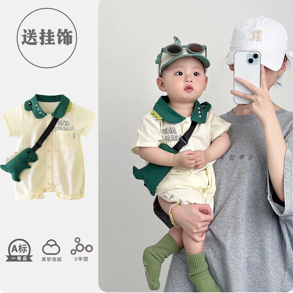 婴儿连体衣夏季男宝宝衣服短袖薄款套装新生儿满月洋气外出哈衣女