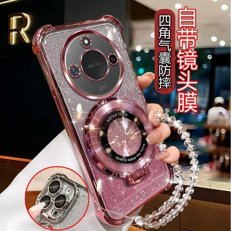 气囊防摔荣耀X60手机壳BRCAN00高质量镜头全包闪粉CD支架轻奢女款
