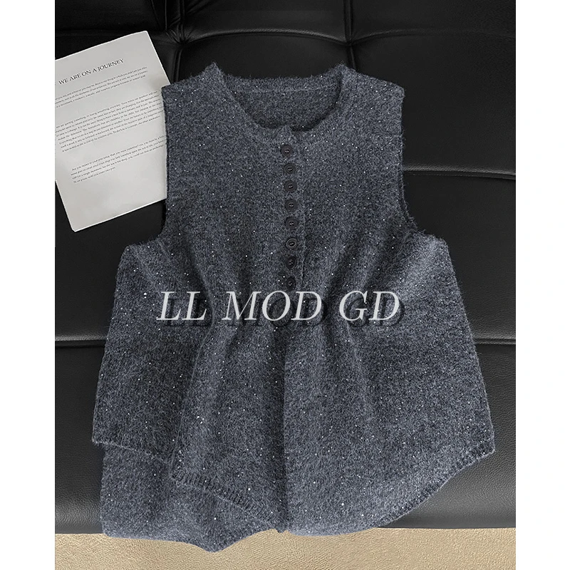 星雾马甲 圆领针织马甲女款秋冬季百搭宽松厚款毛衣上衣XR-255513