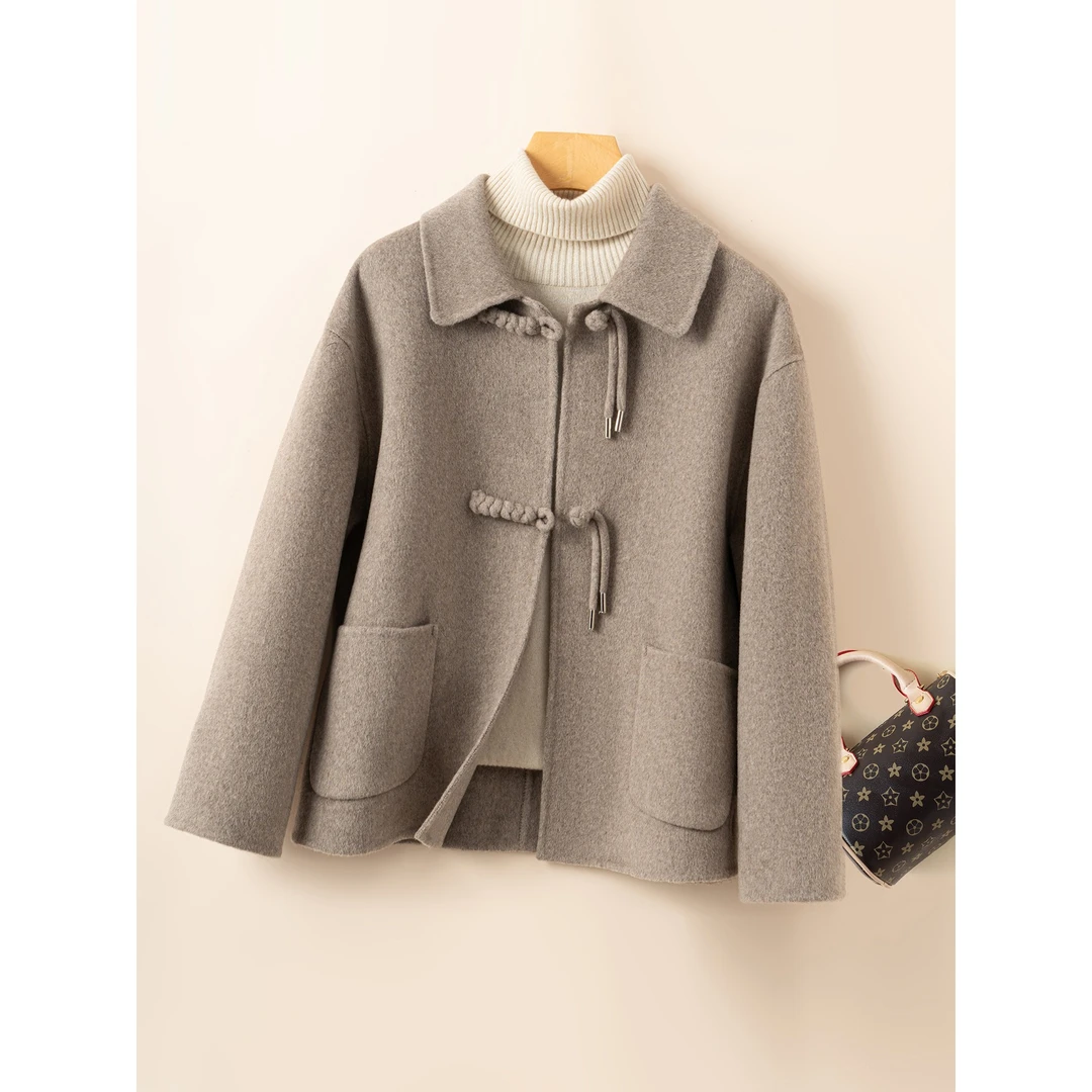 【万达撤柜】新款高端双面绒大衣女短款韩版显瘦娃娃领羊毛呢子新中