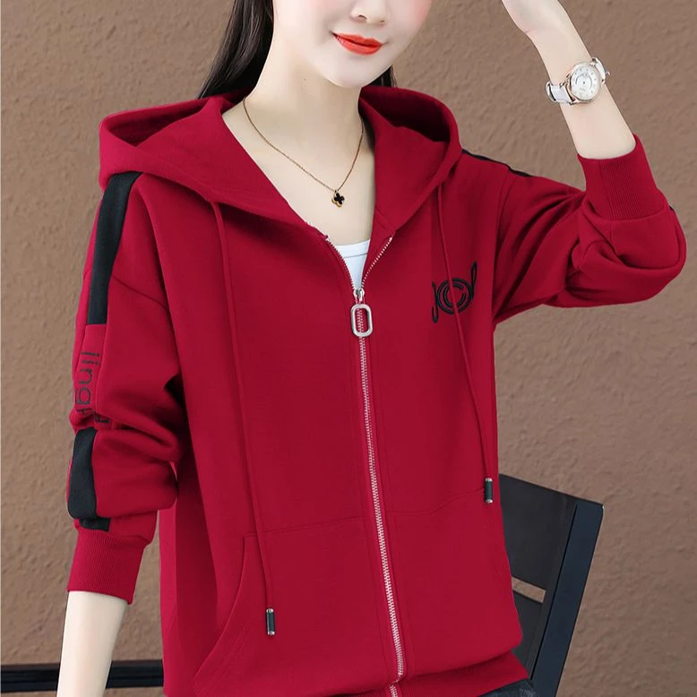 2025新款春秋季连帽外套显瘦长袖上衣女士拉链开衫洋气衣服开衫