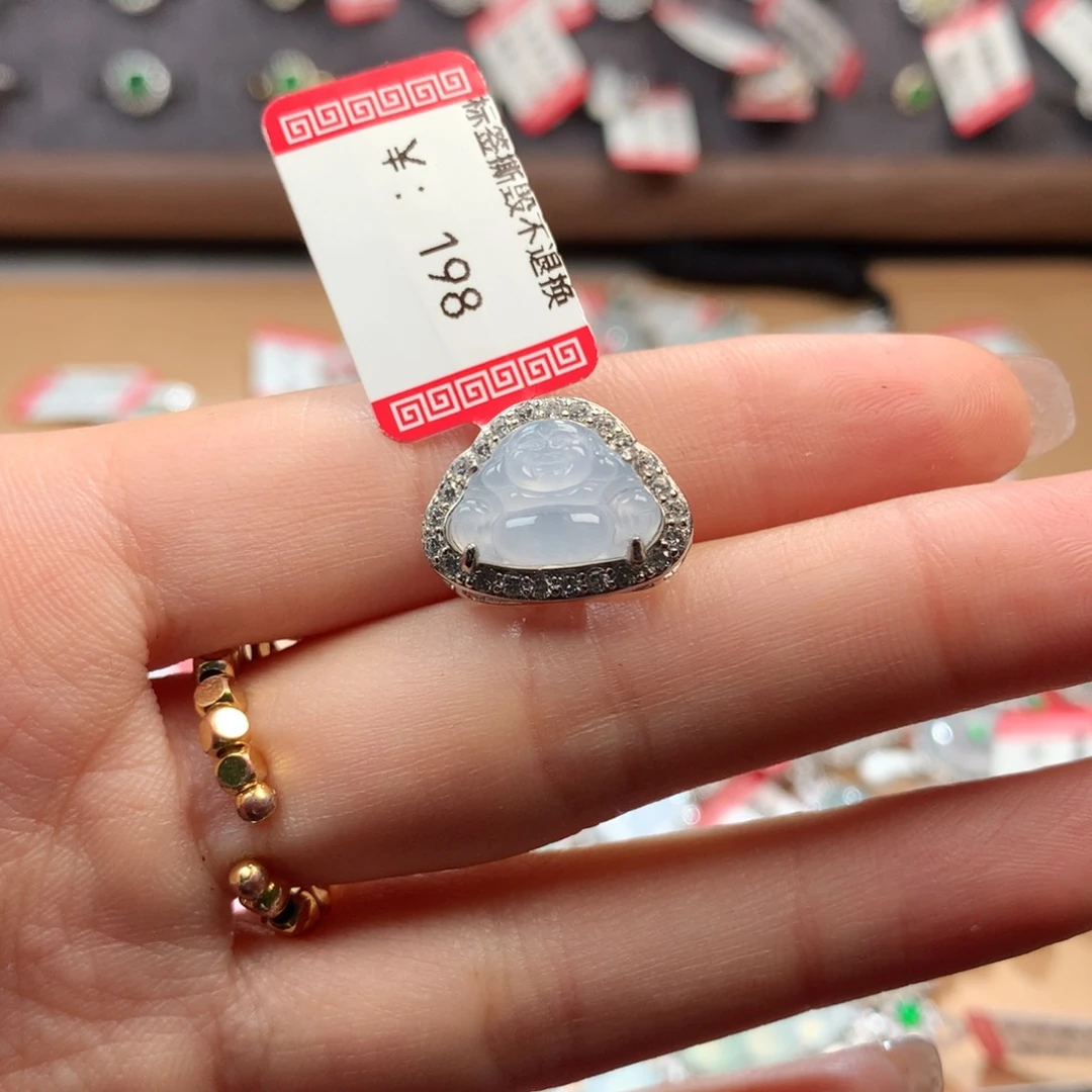 翡翠挂件银S925镶嵌佛