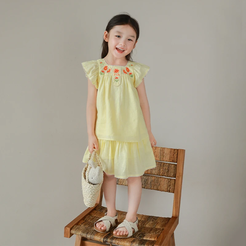utouto大耳象女童绣花飞袖小衫/纯色半裙2024夏季新款2303540