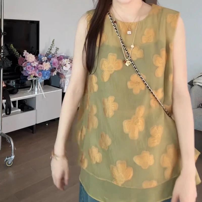 【青衫烟雨】25新小众立体刺绣花朵带内衬无袖吊带背心LK2503446