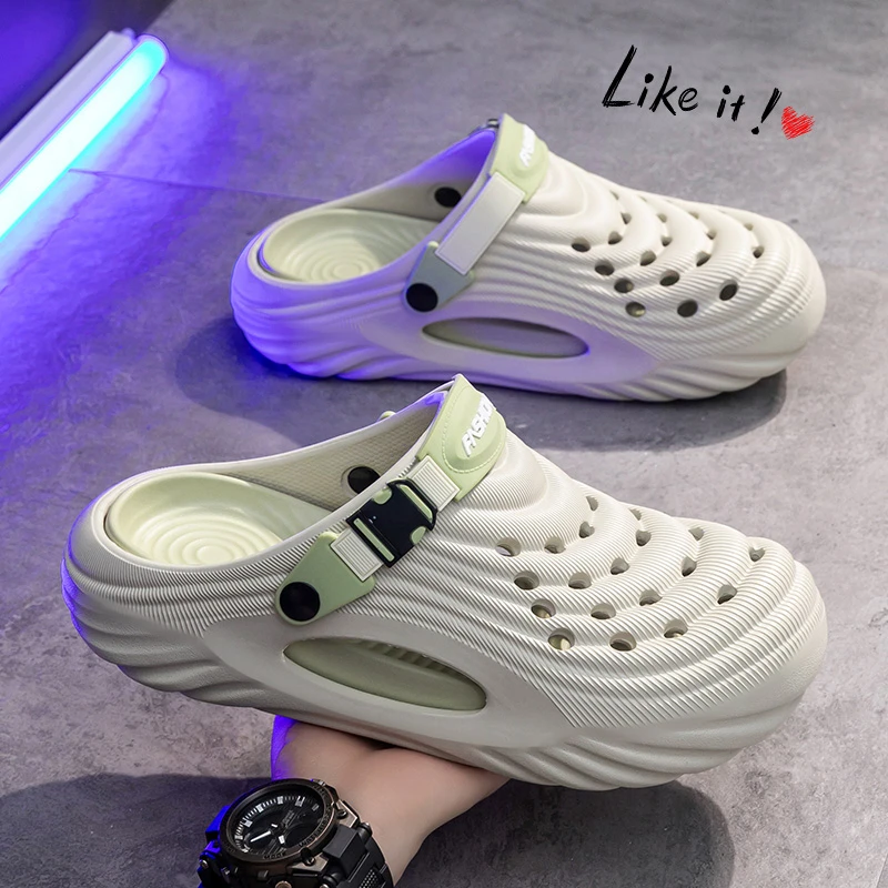 十一步厚底洞洞鞋男款2025新款爆款夏季透气外穿防滑踩屎感凉鞋男