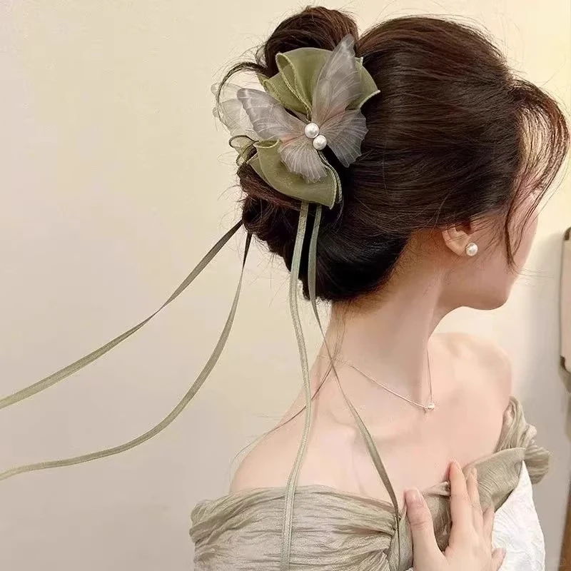 古风气质飘带蝴蝶结抓夹女2025新款发夹后脑勺马尾夹头饰超仙发卡