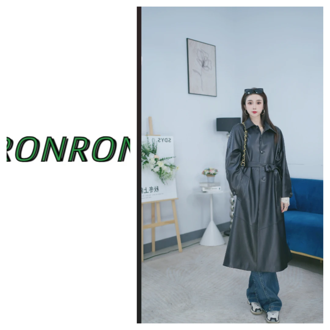 {炙热风情}长款真皮绵羊皮风衣过膝休闲气质显瘦早春外套新款AA