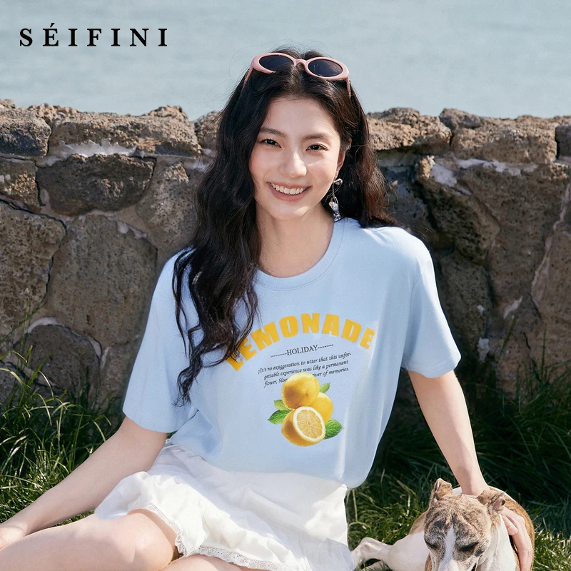 诗凡黎撞色水果印花T恤2025夏新款凉感舒适宽松休闲上衣7G4400861