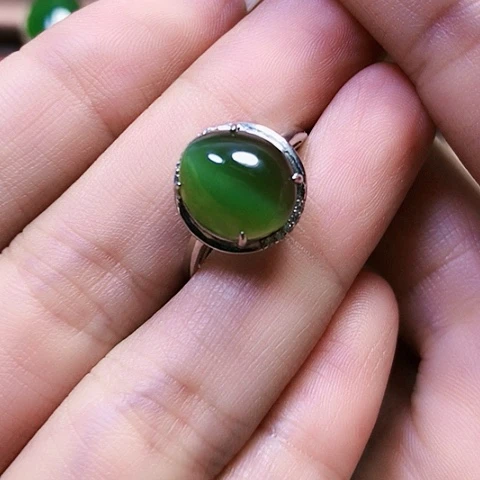 和田玉戒指银S925镶嵌