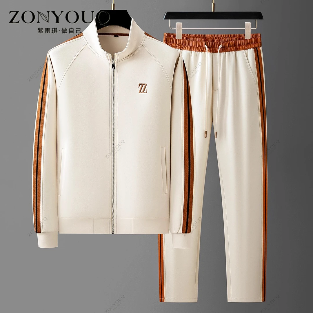 休闲运动套装男士秋冬季高端外套开衫卫衣帅气潮流刺绣时尚两件套