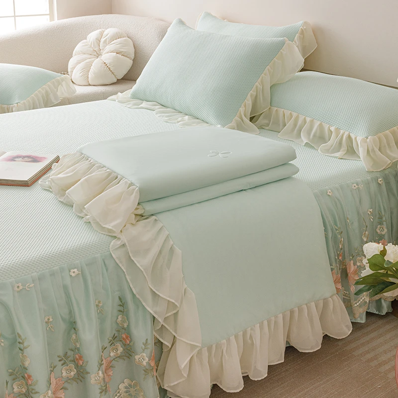 新款凉感豆豆冰丝席子夏季凉席2025可水洗软席三件套夏天席子家用