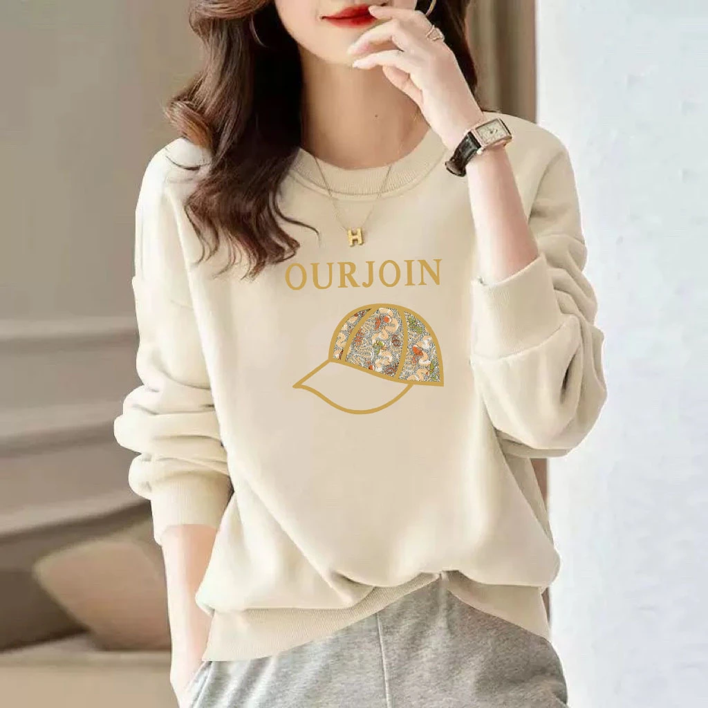 时尚百搭洋气休闲纯色卫衣慵懒运动上衣圆领套头衫女春秋新款长袖