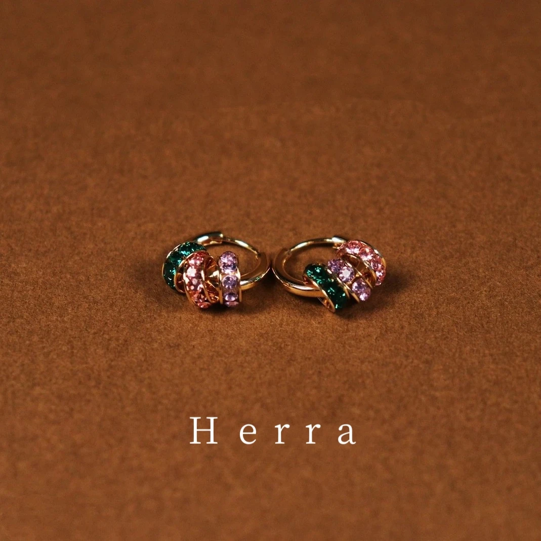 【春和景明】L071法式经典简约百搭三色串珠圈圈耳扣