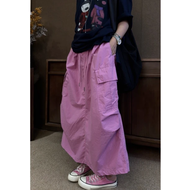 HY1987罗罗第二件大口袋抽绳休闲工装半身裙显瘦百搭时尚韩版