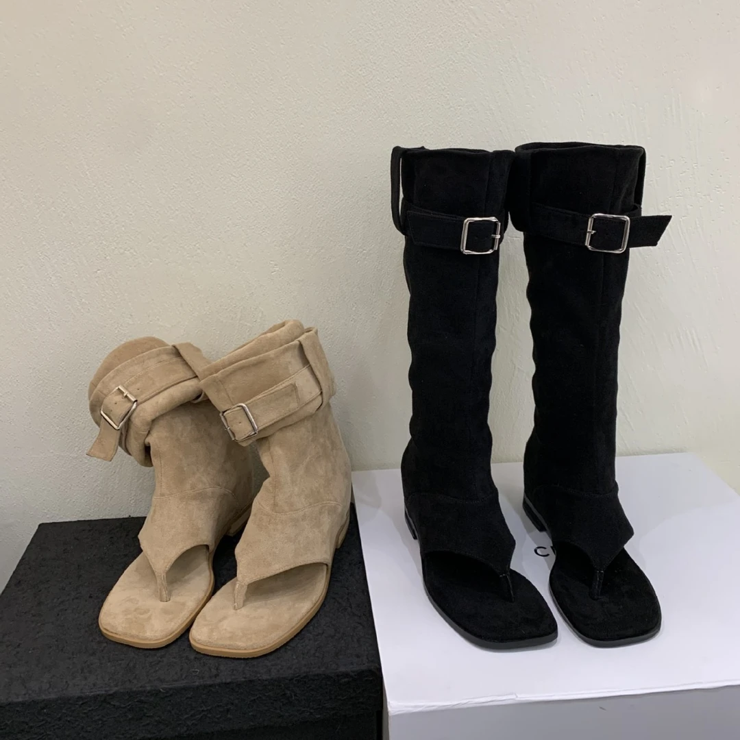 百搭~内增高~夹脚人字凉靴女夏季2025年新款辣妹裤管西部牛仔长靴