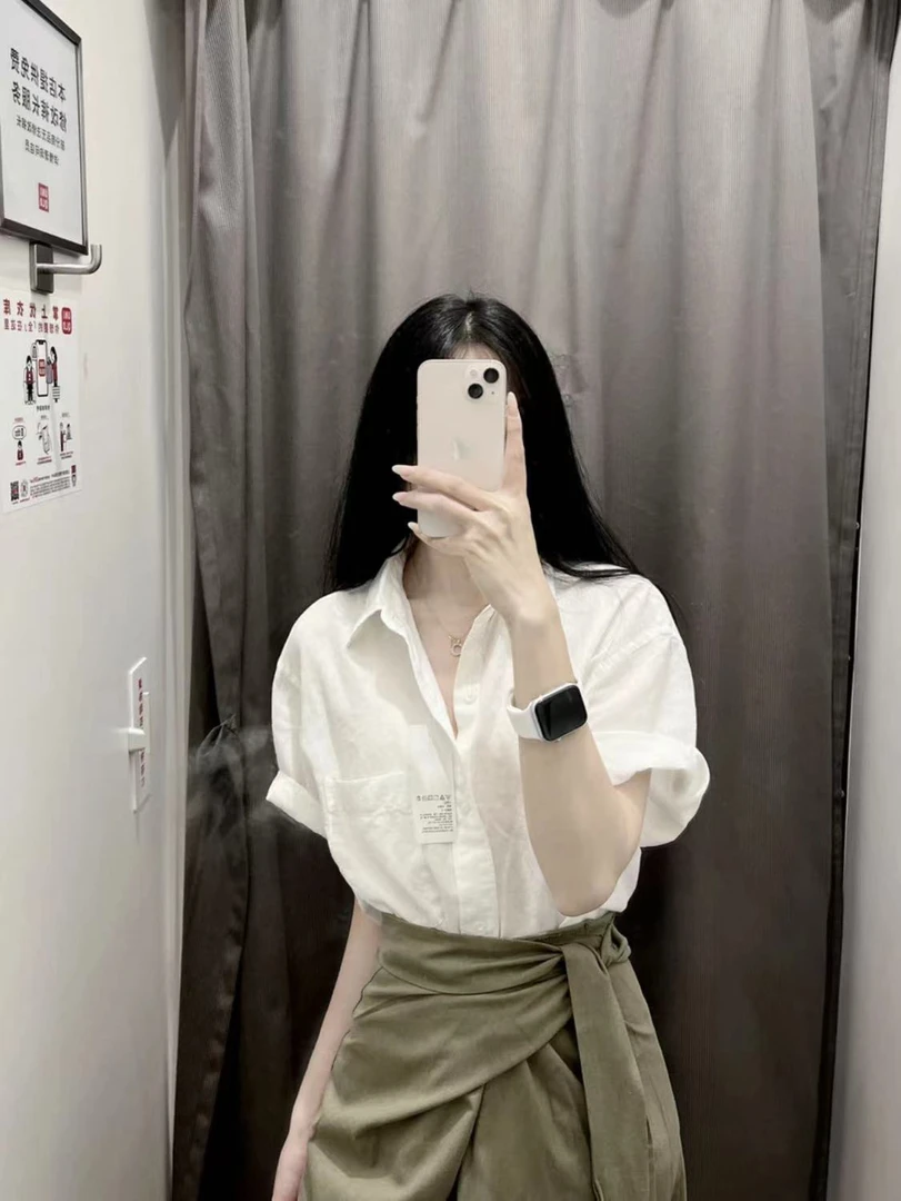 高级感白色纯棉短袖衬衫女设计感时尚小衫夏新款气质上衣百搭衬衣