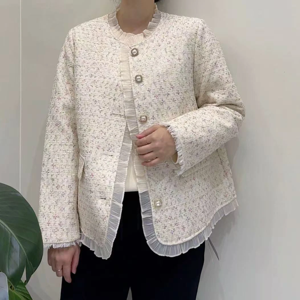 胖mm薄棉气质花边小香风外套