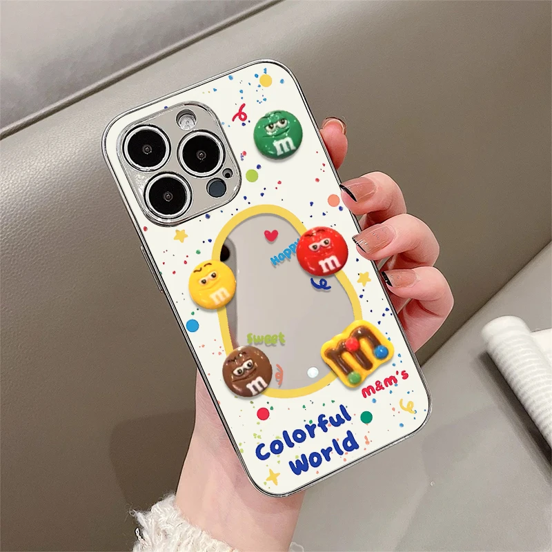 欧克里里电镀直边立体M豆适用苹果16PLUS手机壳15/14镜面13/12/11