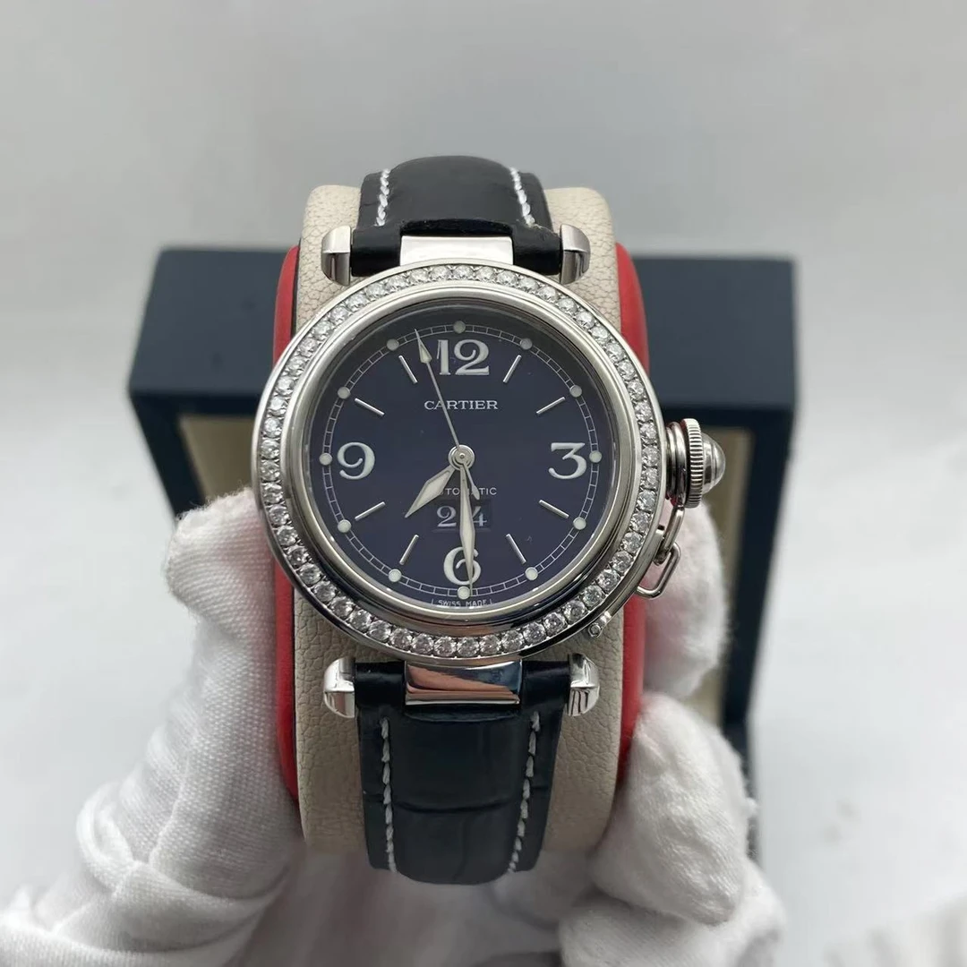 95新 Cartier/卡地亚 35.5mm卡地亚帕莎后镶钻自动机械中性表