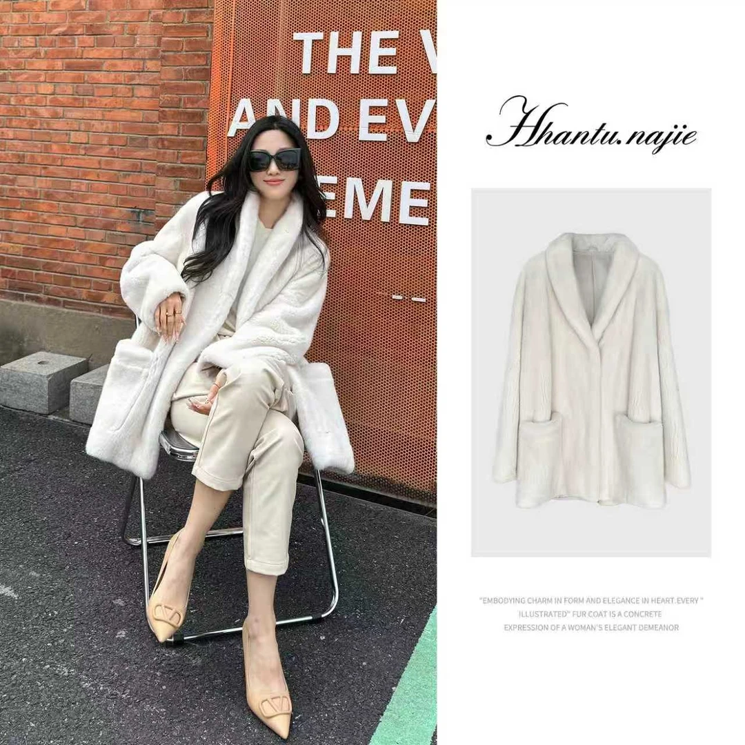 【娜姐】『贝玲妃』紫金短二天鹅绒水貂整貂年轻时尚款长款皮草HT703