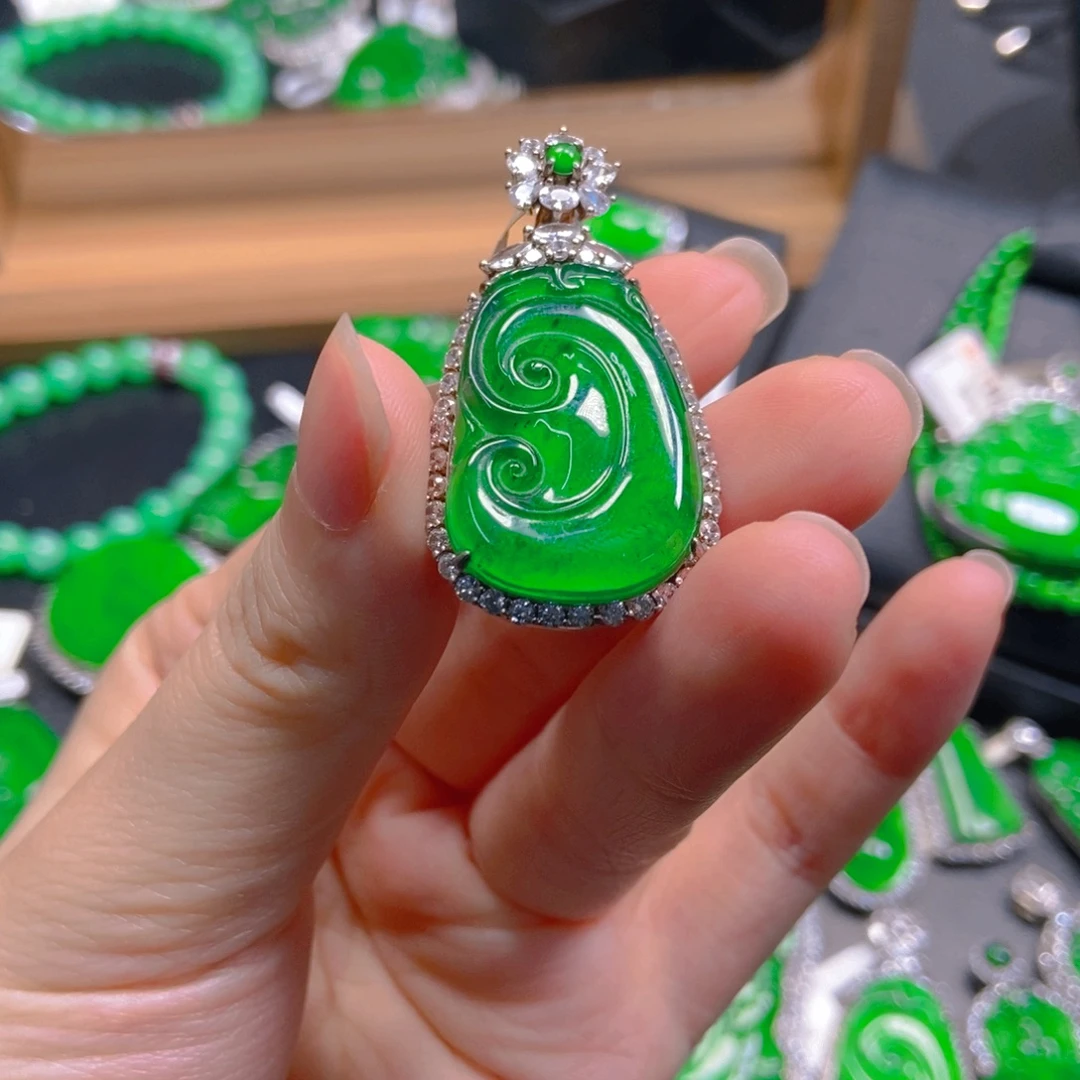 翡翠银S925镶嵌吊坠(不含链)