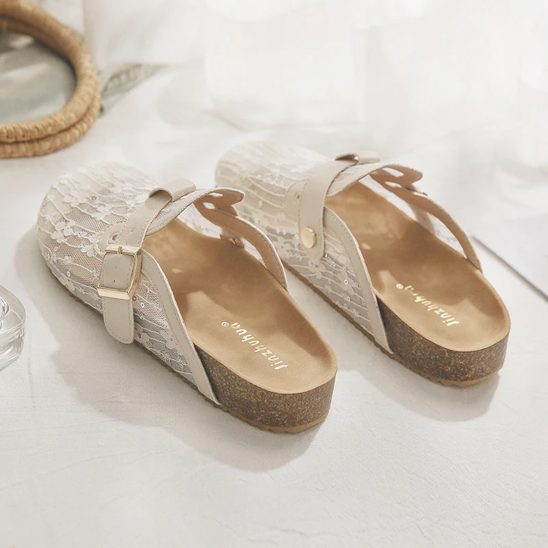 羊皮版~无色勃肯鞋一脚蹬懒人透气包头半拖鞋女夏季外穿2025新款