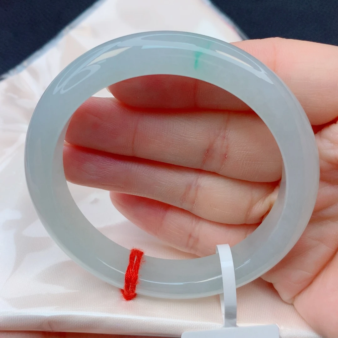 翡翠未镶嵌手镯53-54糯冰带金丝绿