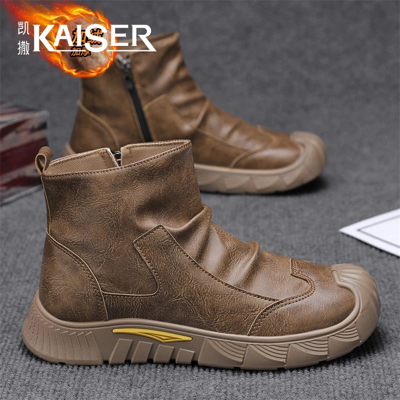 凯撒官方正版男鞋冬季加绒保暖鞋子男款时尚户外耐磨休闲马丁鞋靴