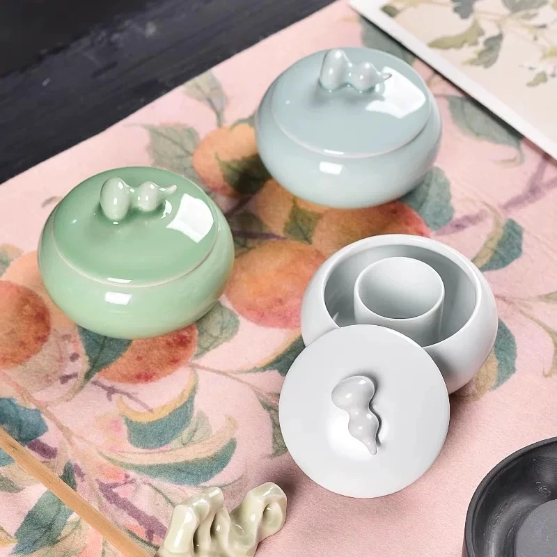 【闲鹤斋·福禄火锅砚】龙泉青瓷火锅砚笔洗两件套