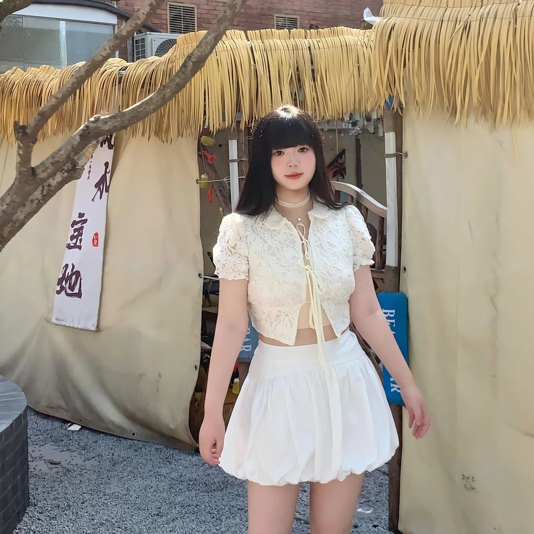 [云朵花苞]奶油白花苞半身短裙松紧腰蓬蓬百搭高腰大码显瘦A字裙