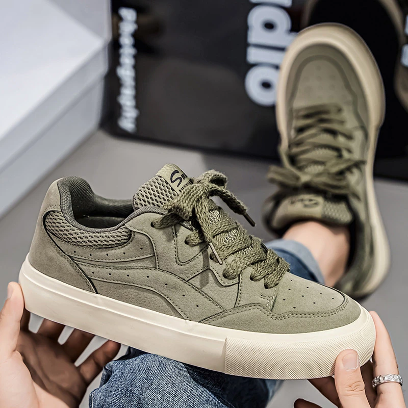 男鞋子潮鞋秋季小众绿色休闲帆布鞋日系复古百搭运动大头板鞋男款