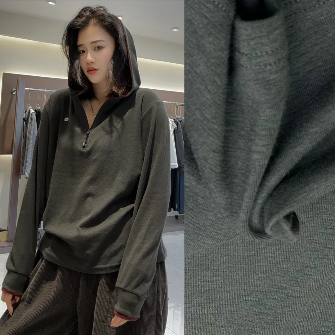DAJING韩系半拉链磨毛卫衣撞色半拉链开领连帽打底衫冬季设计感磨