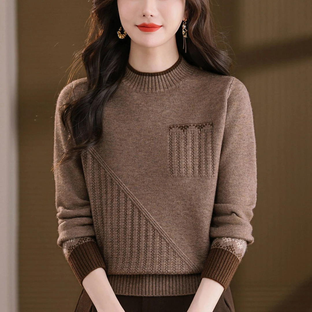 爆款羊毛衫女新款秋冬季拼色加厚半高领毛衣内搭上衣打底衫羊绒