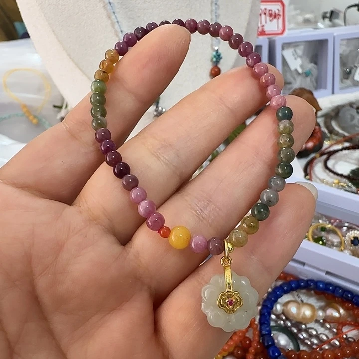 街***园手链未镶嵌碧玺卡4左右国风设计款天然结构