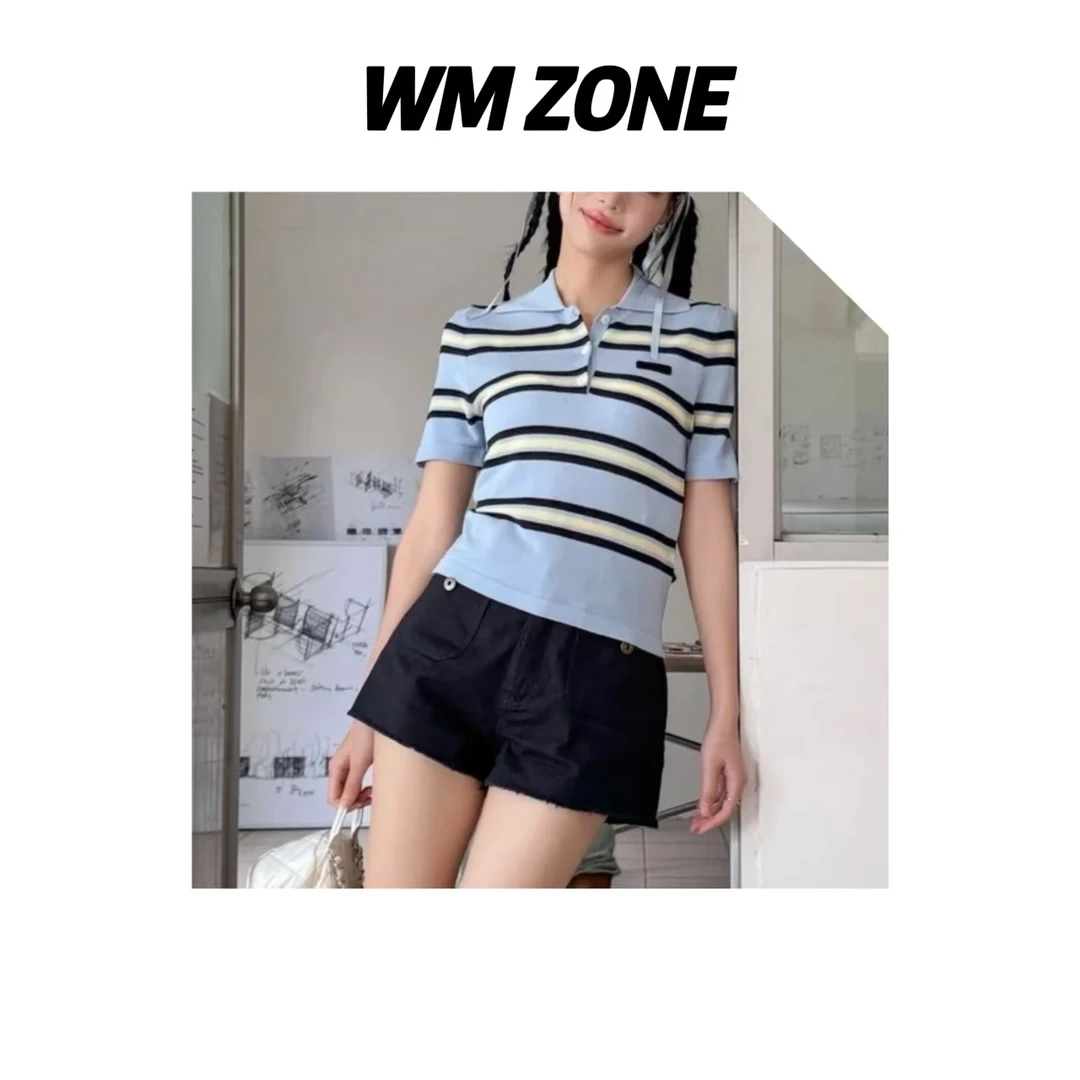 虎儿 4-3277 贴布学院风撞色POLO短袖
