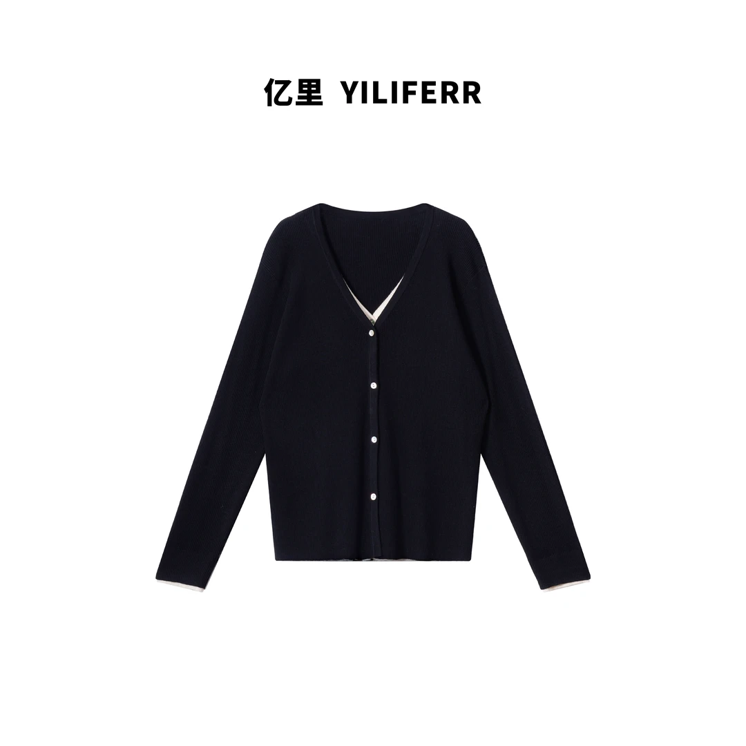 【YILI显瘦女装】时尚气质假两件V领舒适老钱针织衫 Y1507