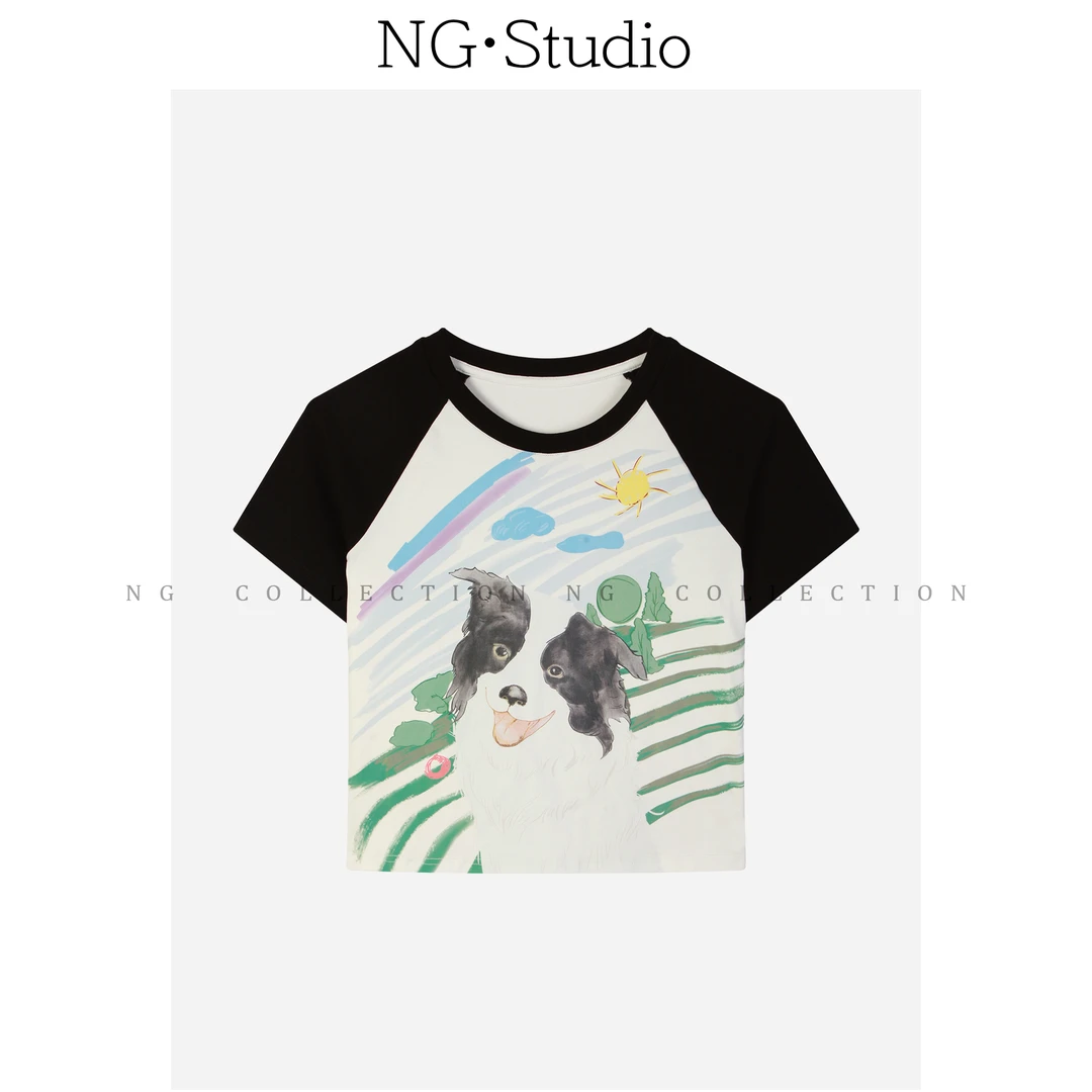 【NG·Studio】百搭显瘦圆领小狗印花短袖T恤NGX5TX3155