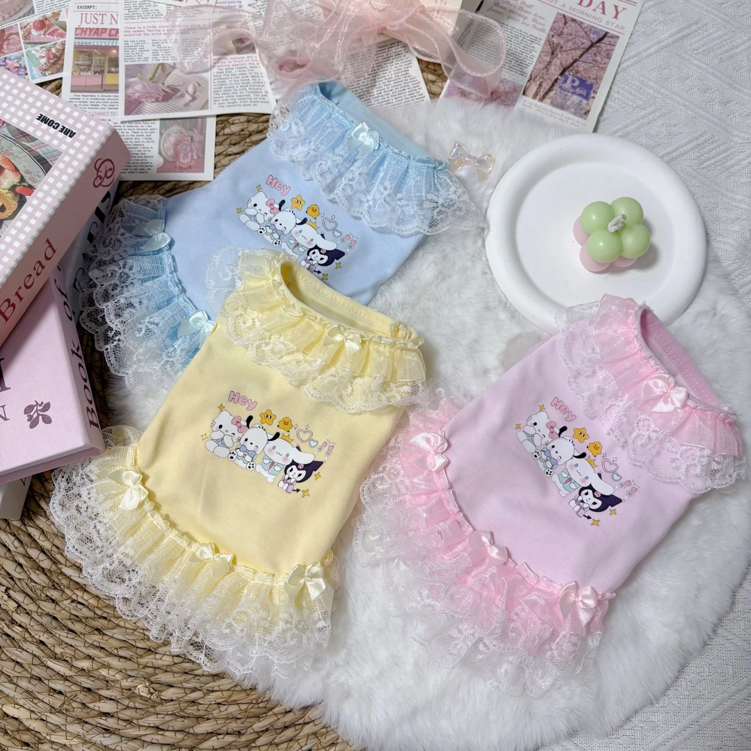 比熊泰迪猫猫狗狗家居裙吊带裙烫画可爱蕾丝花边蝴蝶结春夏比熊