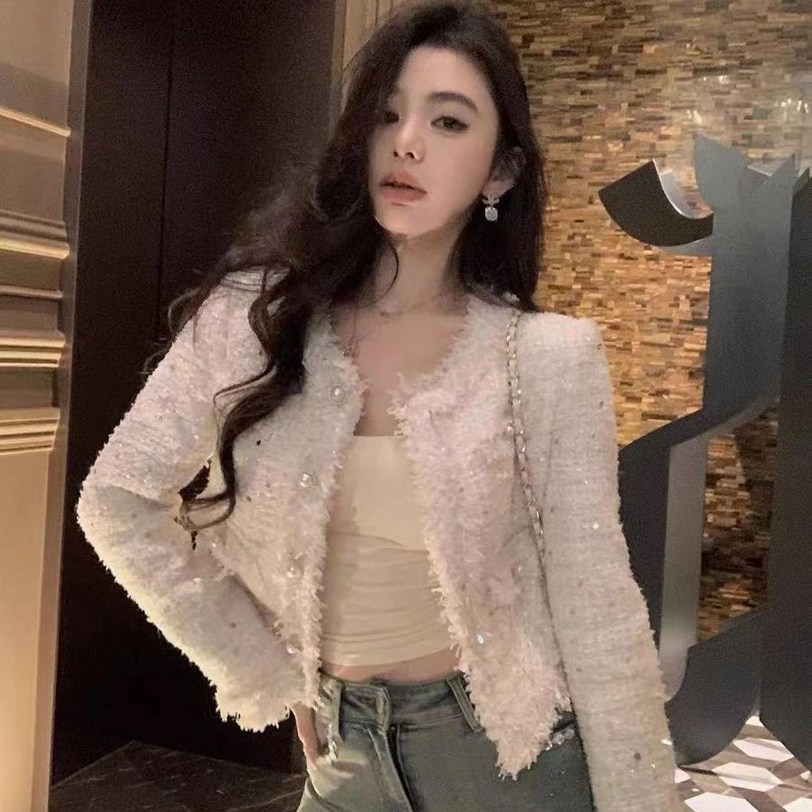 春秋新款白色花呢高级感2025小个子气质上衣外套女款爆款2025新款