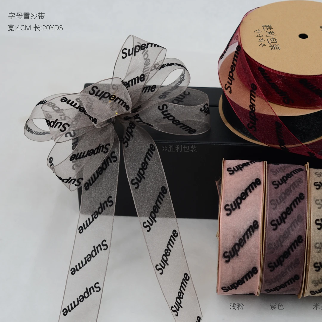 胜利包装4CM英文雪纱带ins风字母织带用于礼物礼盒烘焙鲜花包装