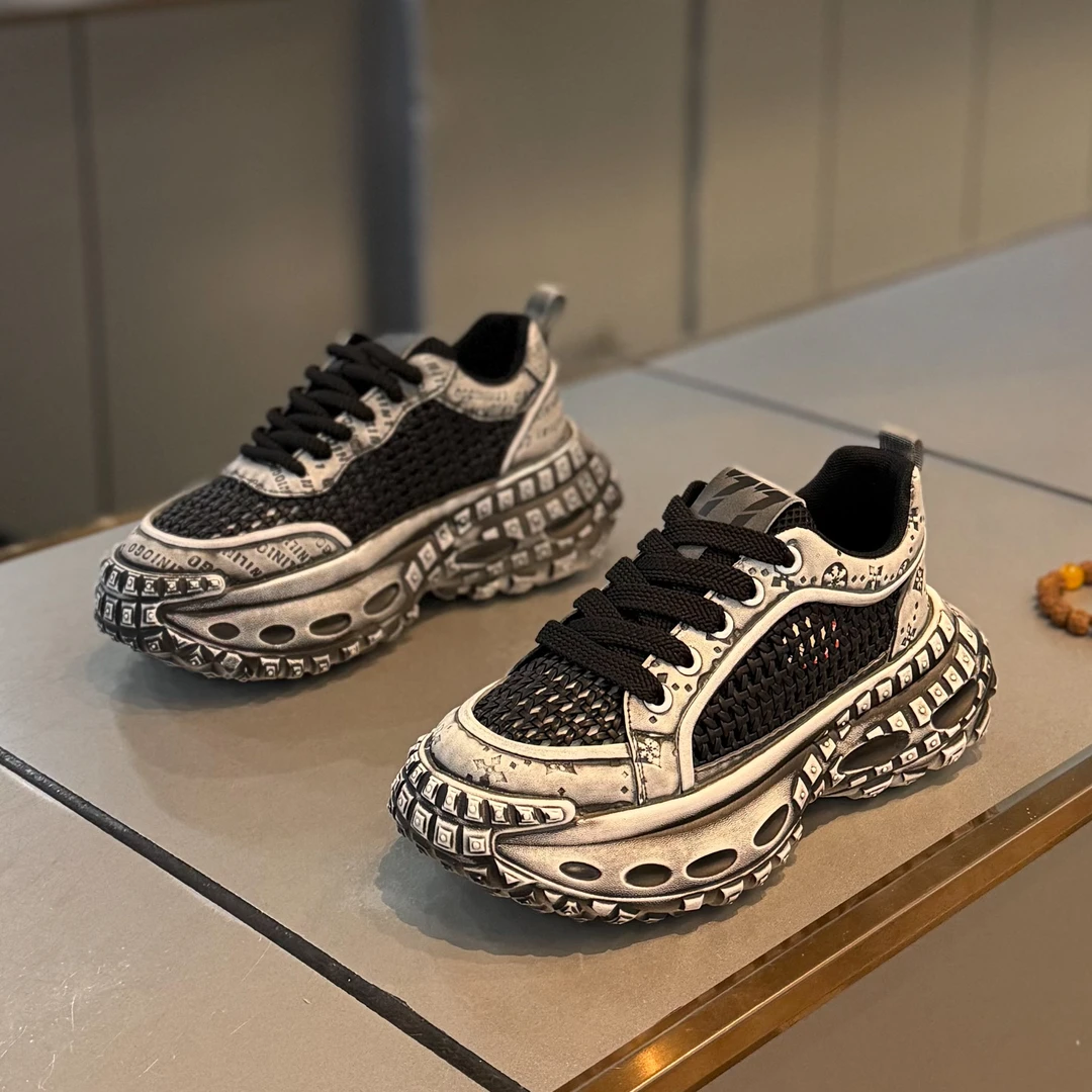 2025新款男鞋透气网面夏季运动百搭跑步休闲厚底增高老爹做鞋子男