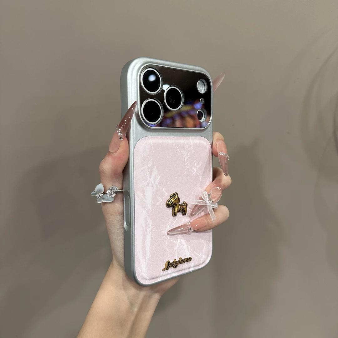 立体小马绒布晕染适用17手机马年16promax镜面防摔情侣14镜子新款