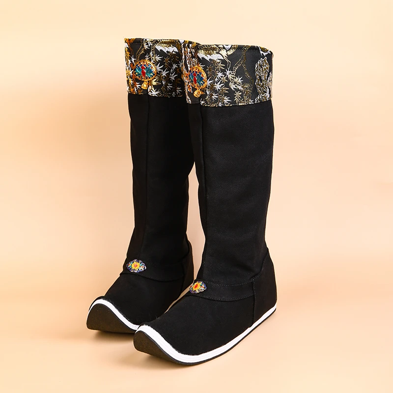 御龙官靴【龙吟】七月荷原创汉服靴子高筒古装皂靴增高长靴布底结婚