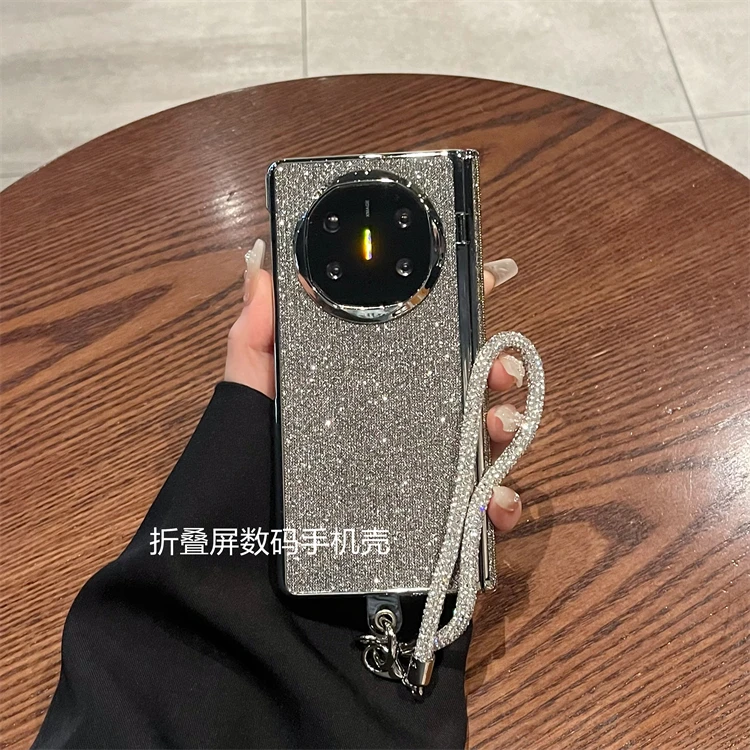 适用华为mateX6/X5手机壳奢华闪钻链条铰链全包带中轴保护后壳女