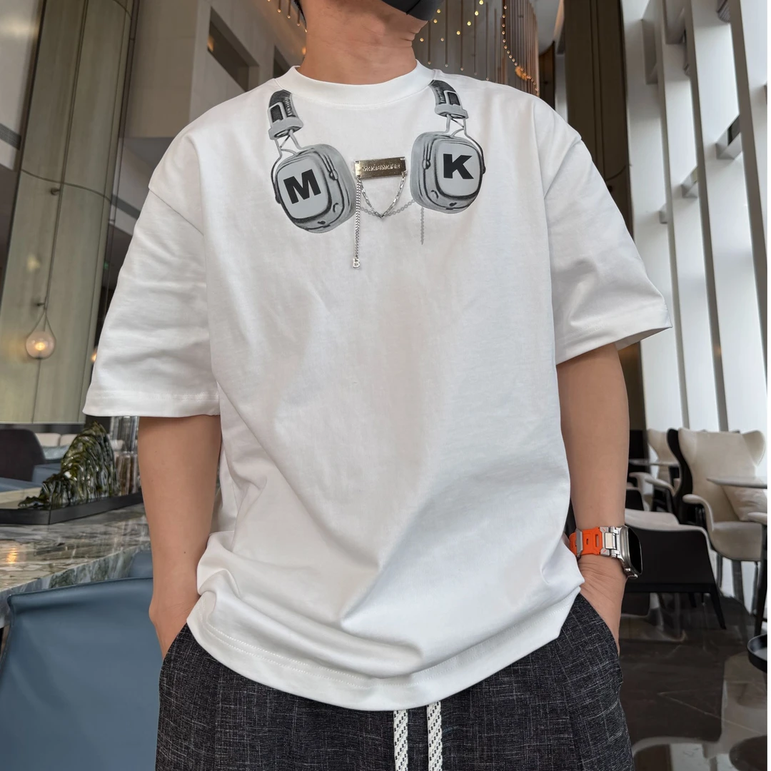 金先生夏季潮牌耳机印花短袖男女同款T恤痞帅美式休闲半袖