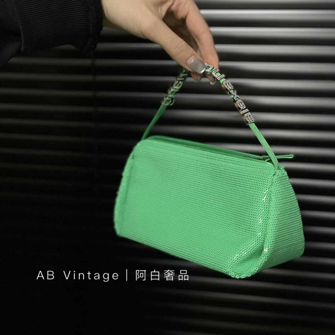 95新 ALEXANDER WANG 阿白奢品/大王 绿色亮片手提包