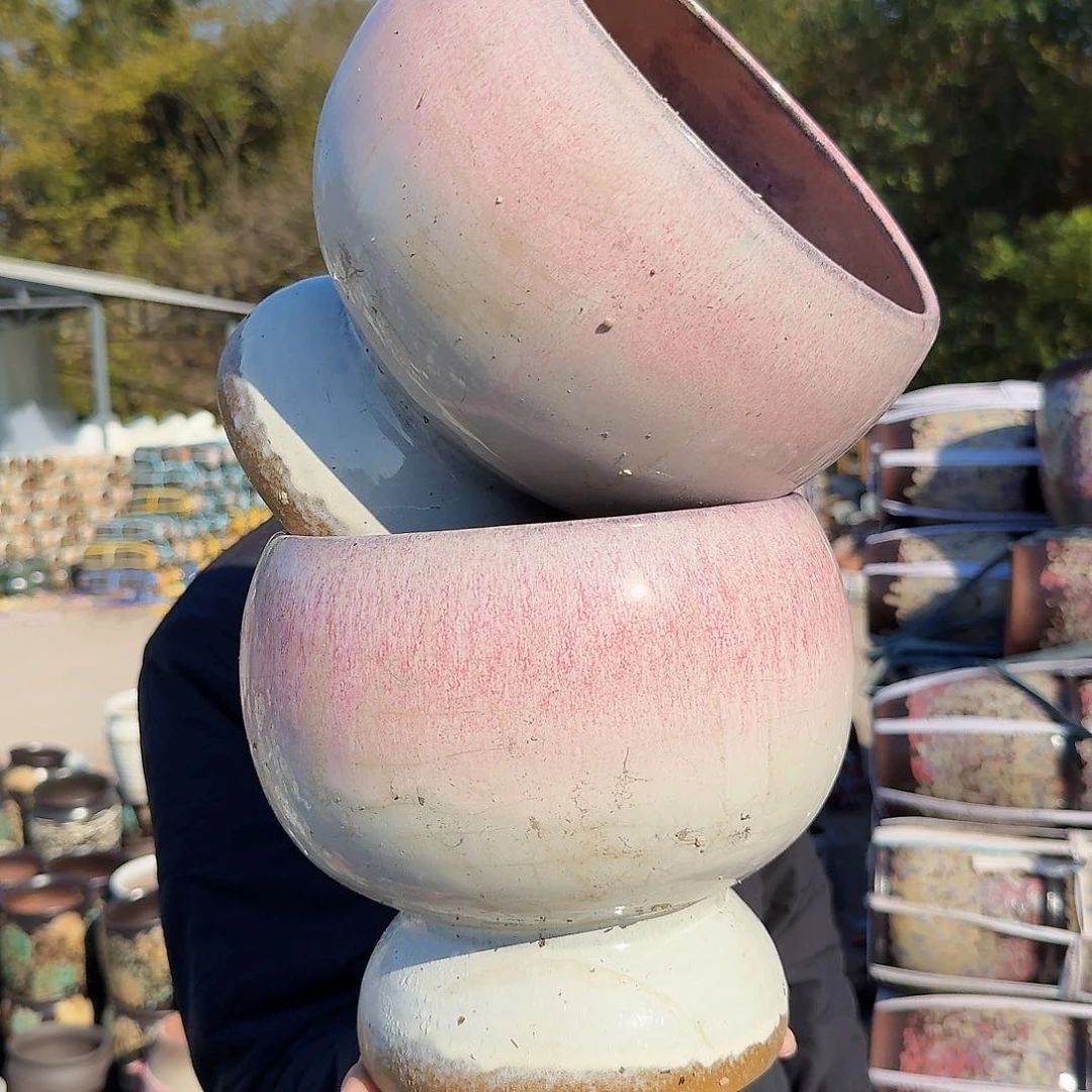 紫砂花盆口19高19（两个粉