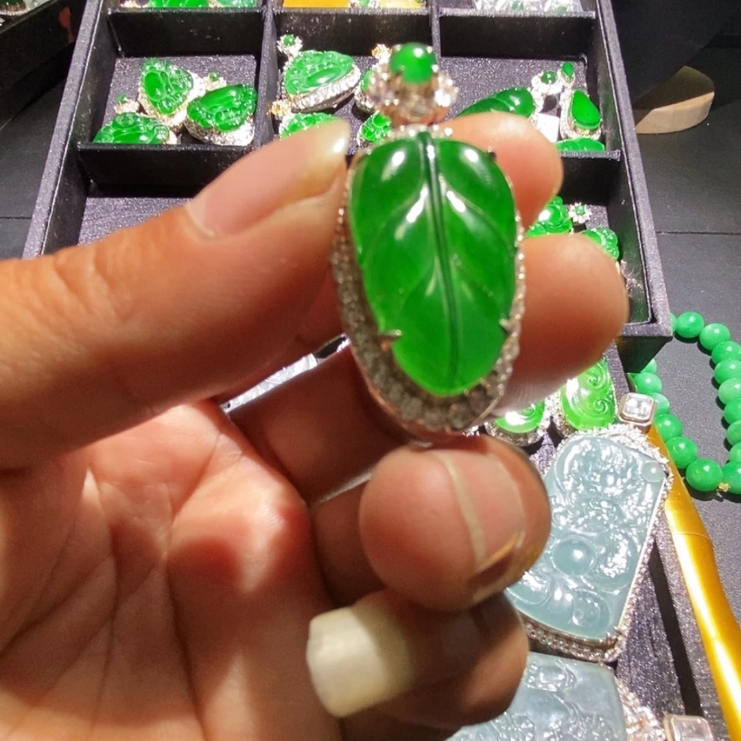 翡翠银S925镶嵌吊坠(不含链)A货翡翠16